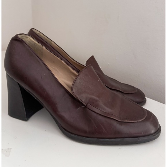 Maripe Shoes - Maripe Dark Brown Leather Block Heel Loafers 90s Minimalist Pumps Size 8N